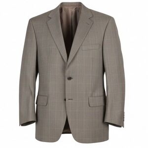 JOS A BANK Mens Brown Plaid Wool/Silk Sport Coat Blazer 48R Crisp Windowpane